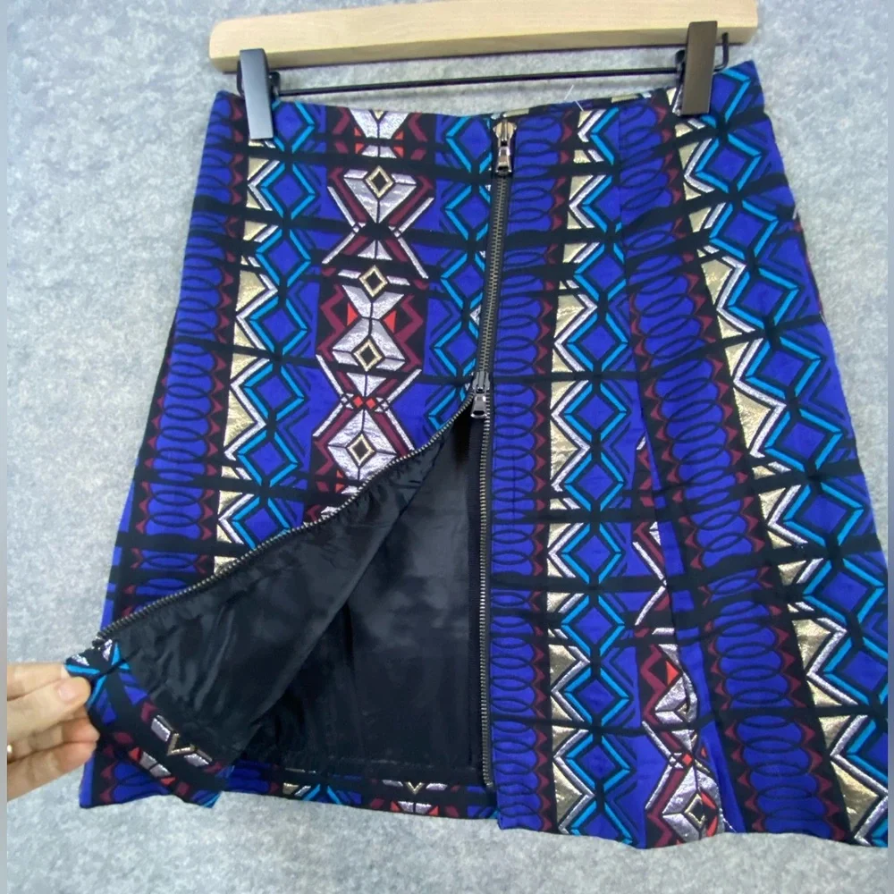 J. Crew NEW NWT Mini Skirt Size 2 Metallic Brocade Colorful Full Front Zip Aztec